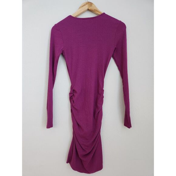 Michael Stars Fuchsia Long Sleeve Ruched Bodycon Dress | Size S - Picture 7 of 9